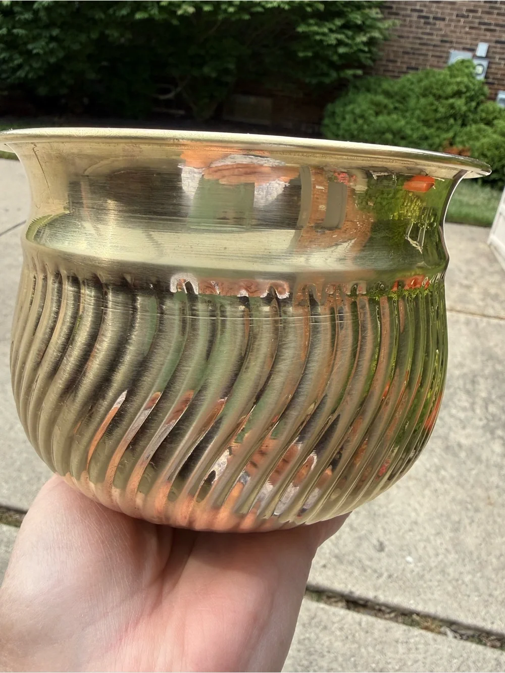Vintage Brass Planter Cachepot Ribbed Made in India Boho Hollywood Regency